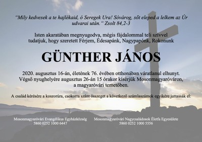 Günther Jancsi gyászjelentése